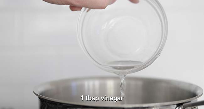 pouring vinegar into a pot of water