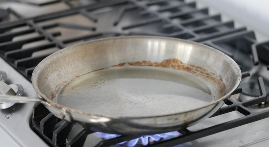 heating oil in a pan