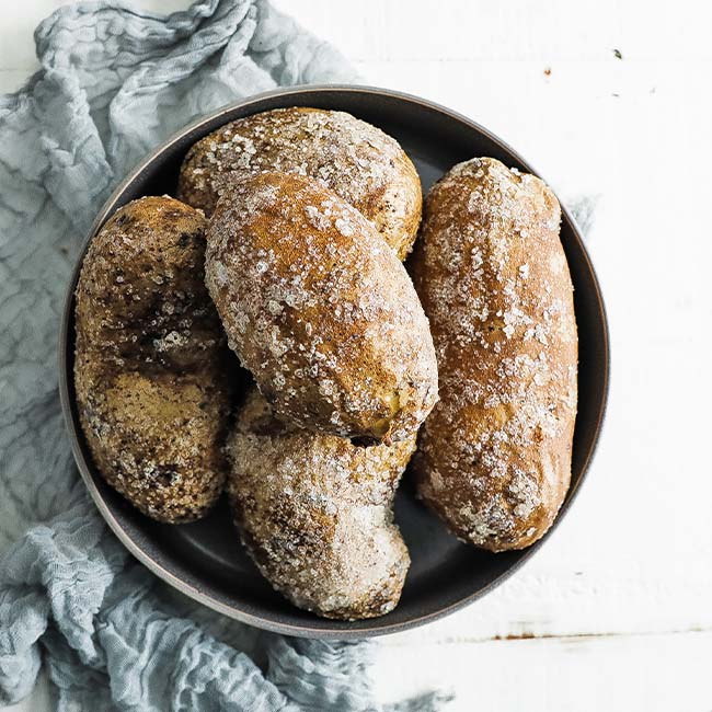 bowl of salted baked potatoes