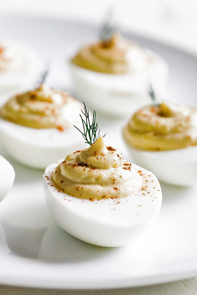 hard boiled deviled eggs with fresh dill