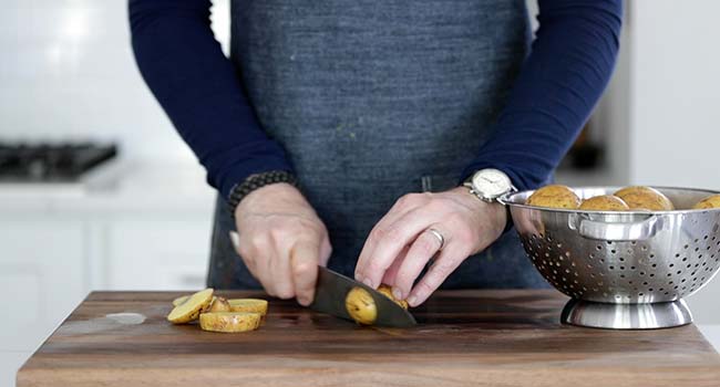 slicing yukon gold potatoes