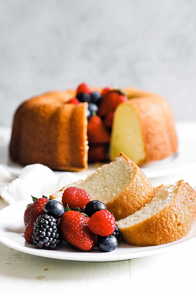 sliced pound cake on a plate