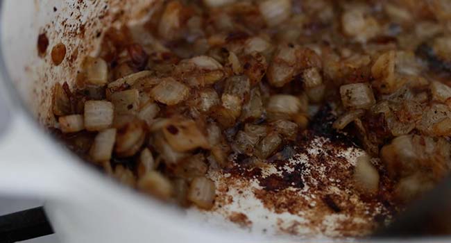 caramelizing onions in a pot