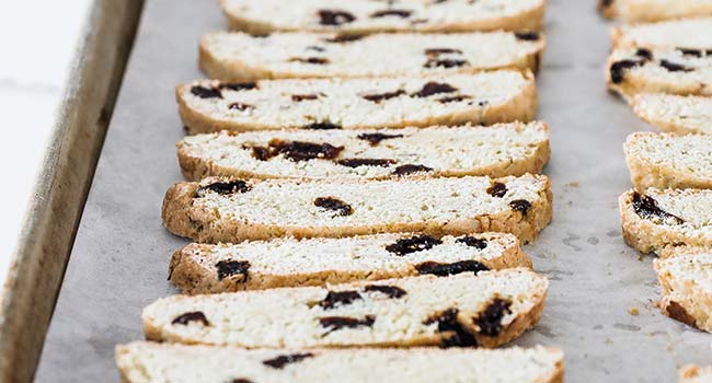 biscotti slices on a sheet tray