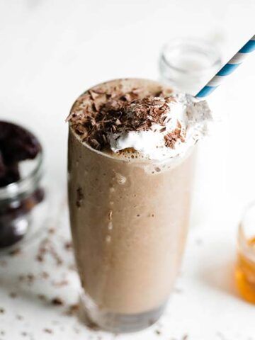 glass of chocolate protein smoothie