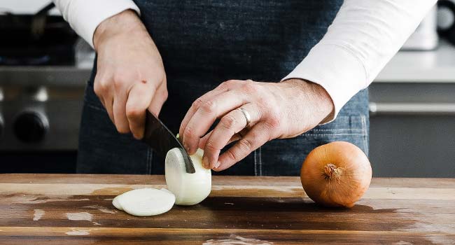 slicing an onion