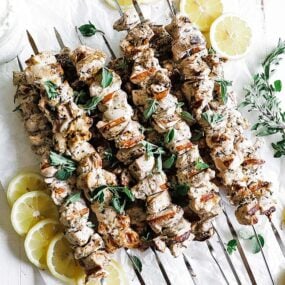 chicken souvlaki skewers with lemon