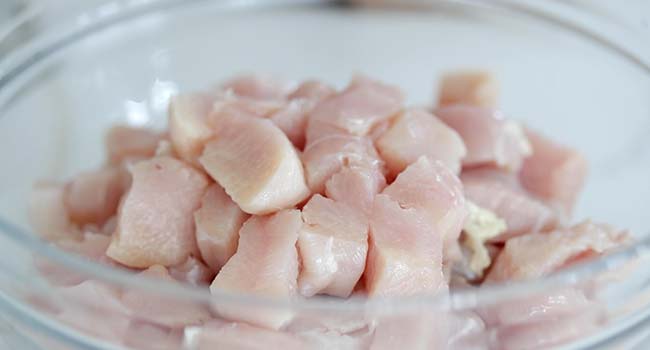 chunks of chicken breasts in a bowl