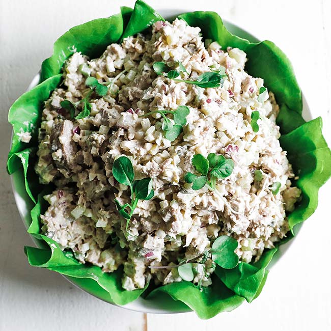 Bowl of tuna salad with lettuce