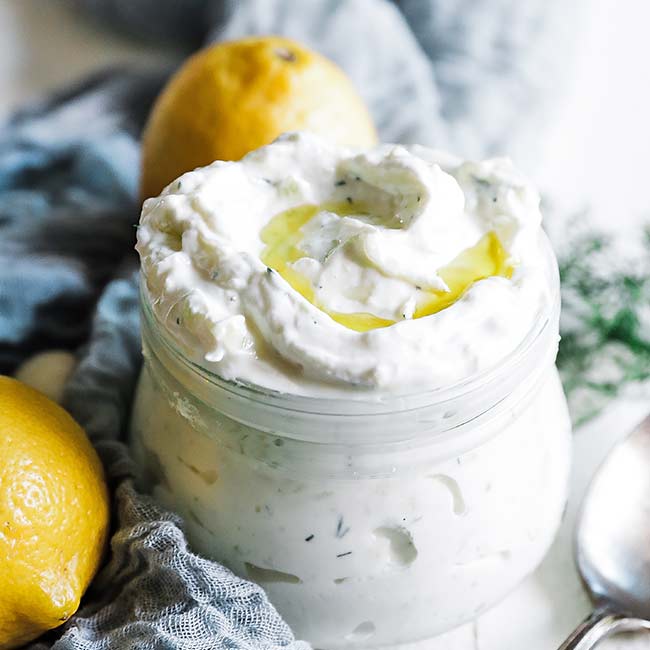 jar of homemade tzatziki sauce