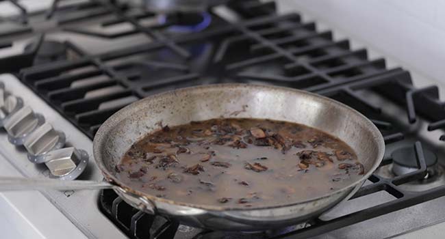 mushroom gravy in a pan