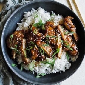 bowl of chicken teriyaki with rice