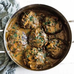 pan of salisbury steaks and gravy