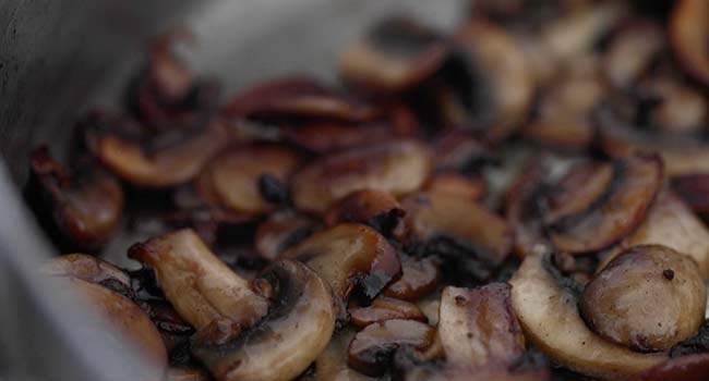 caramelized mushrooms in a pan