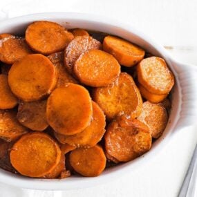 casserole dish of candied yams