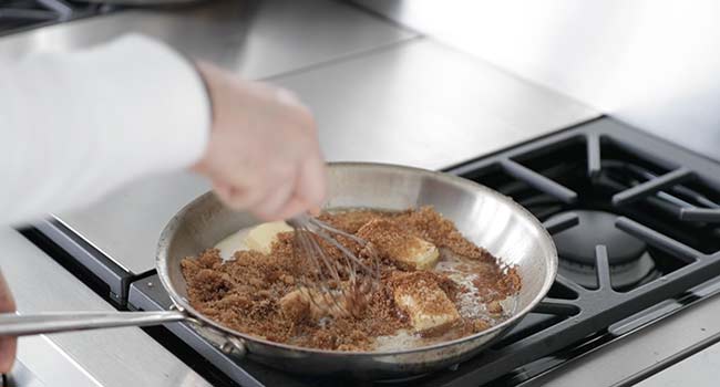 melting butter and brown sugar together in a pan