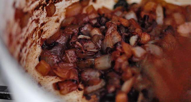 caramelizing onions in a pot