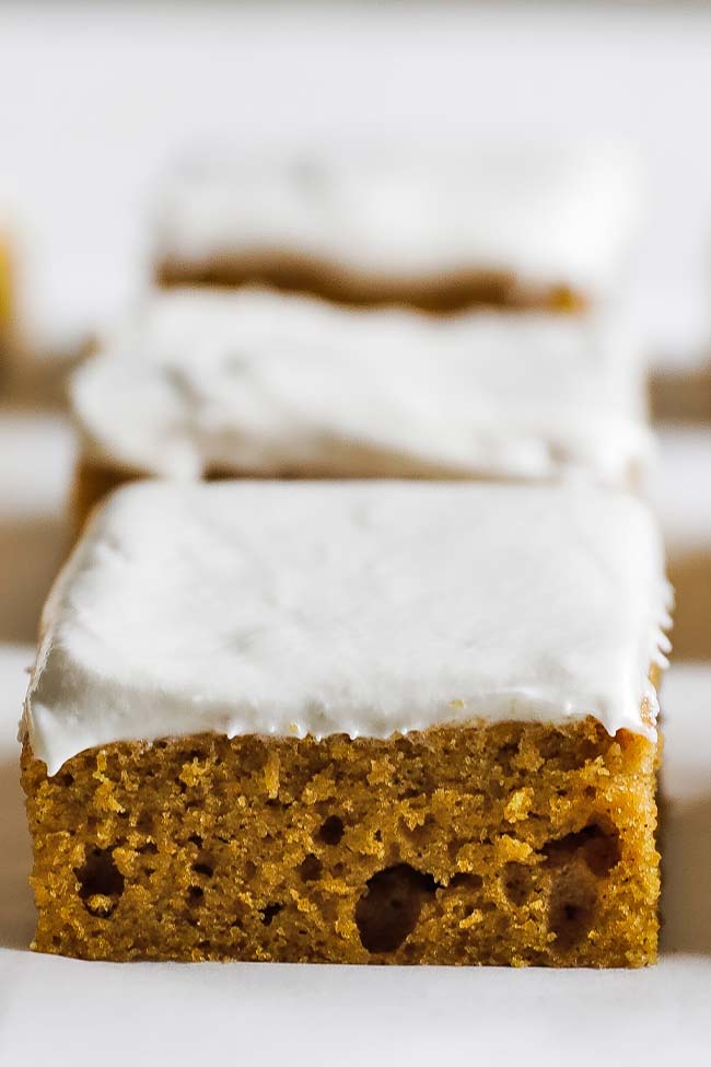 pumpkin bar slice with frosting