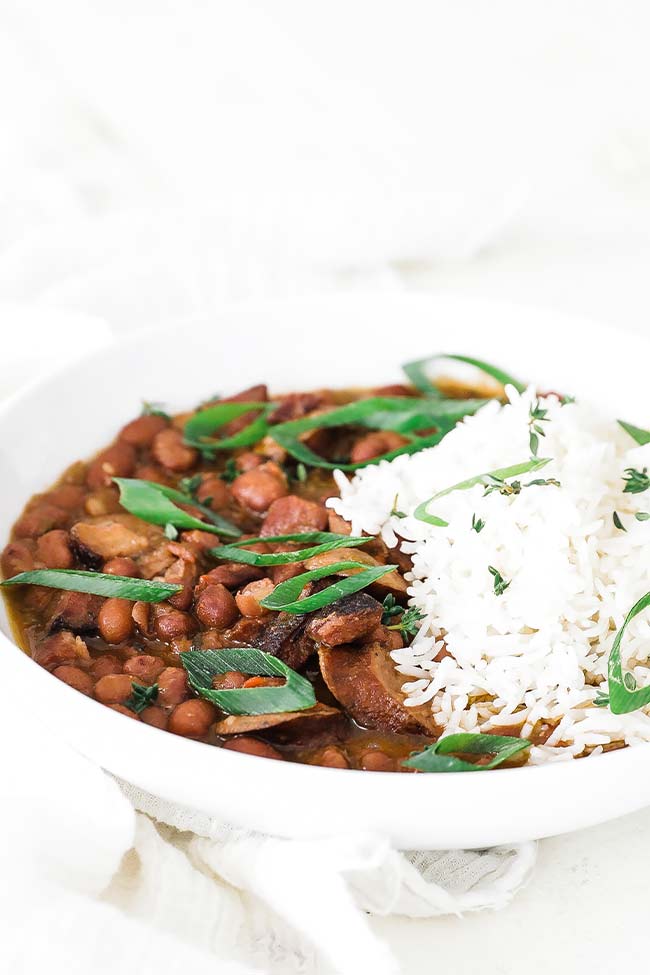 cajun style red beans and rice with green onions