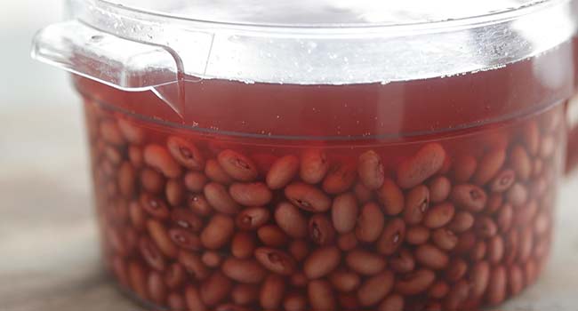 plastic container or red beans soaking in water