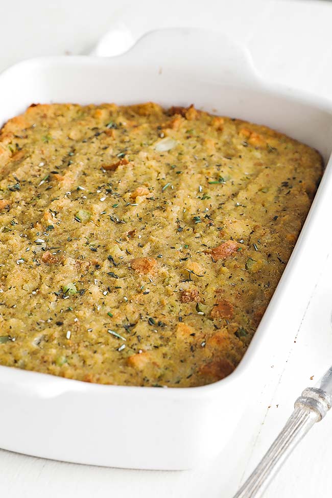 casserole with southern style cornbread dressing with veggies