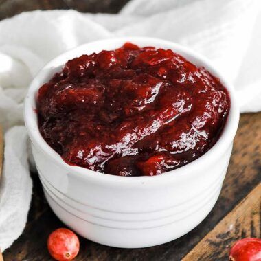 ramekin with fresh cranberry sauce
