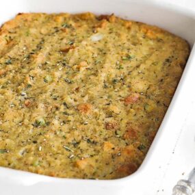 casserole with southern style cornbread dressing with veggies
