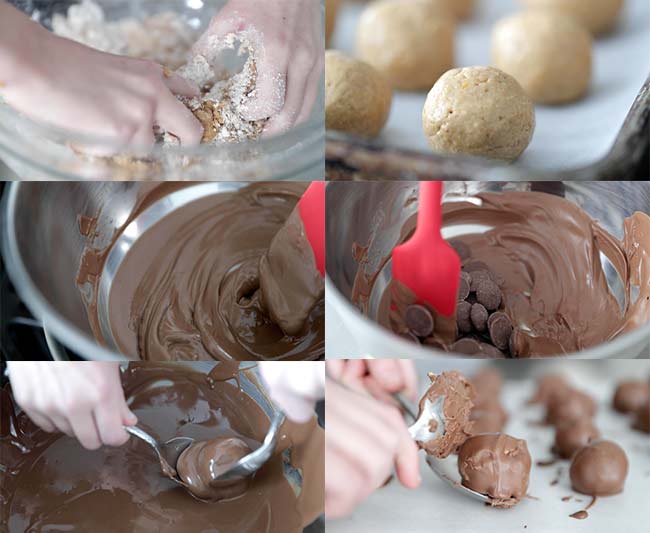 step by step procedures for making chocolate peanut butter balls