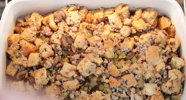 removing foil from a stuffing casserole dish