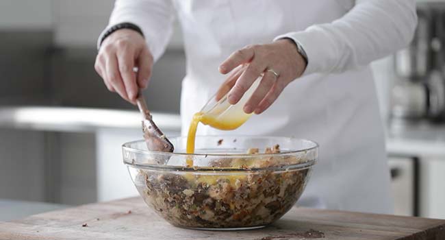 mixing veloute with stuffing