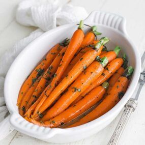 dish of glazed baby carrots