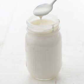 jar of freshly made creme fraiche