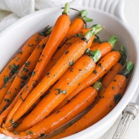 dish of glazed baby carrots