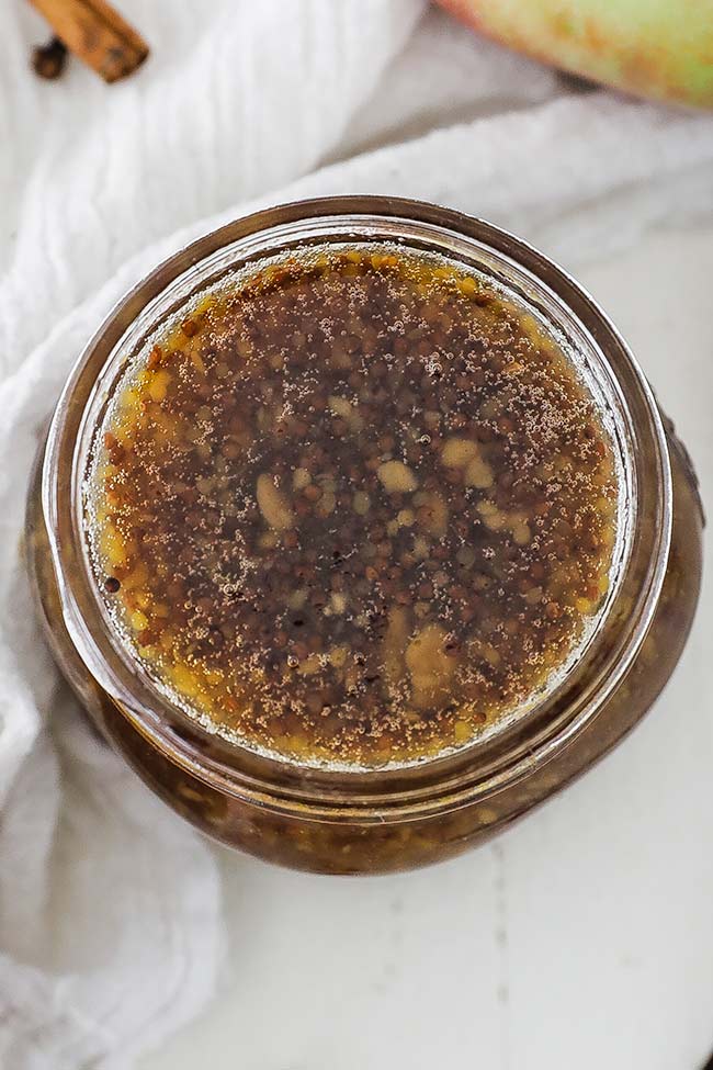 jar of mustard honey glaze for a ham