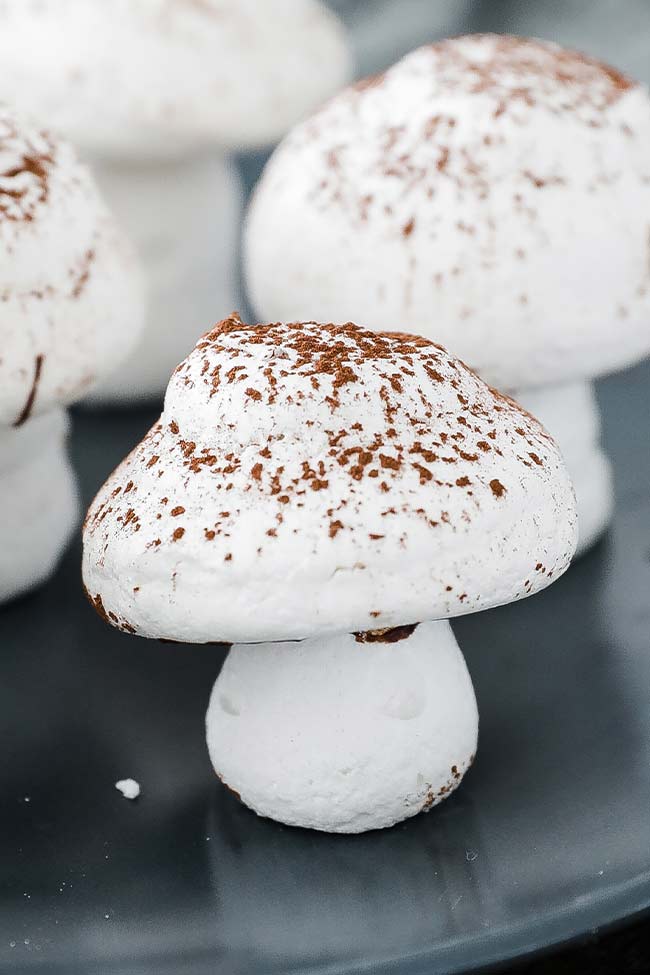 meringue mushroom with cocoa powder