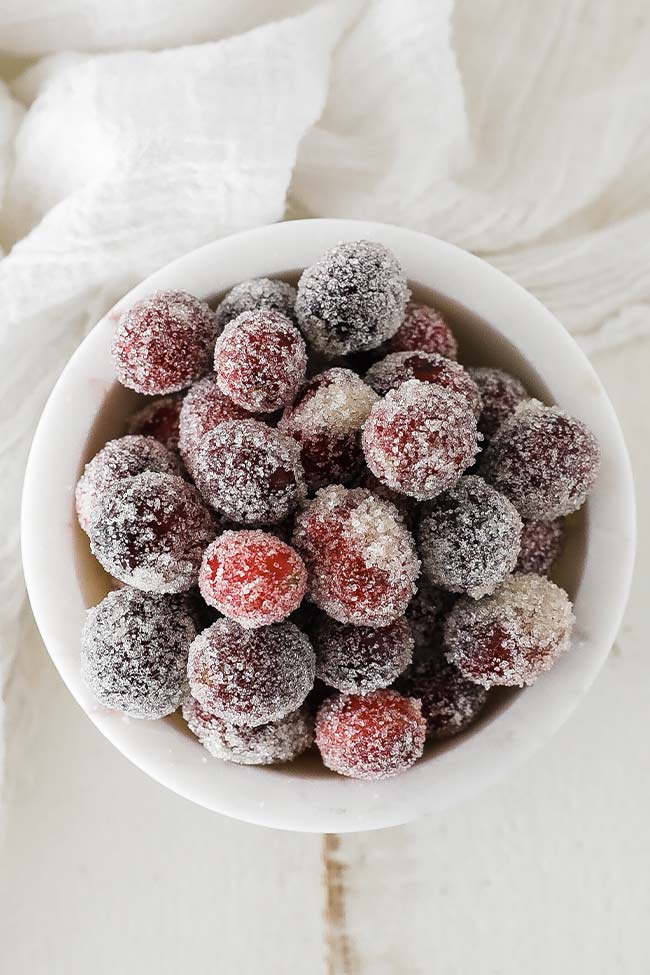 fresh sugared cranberries in a bowl