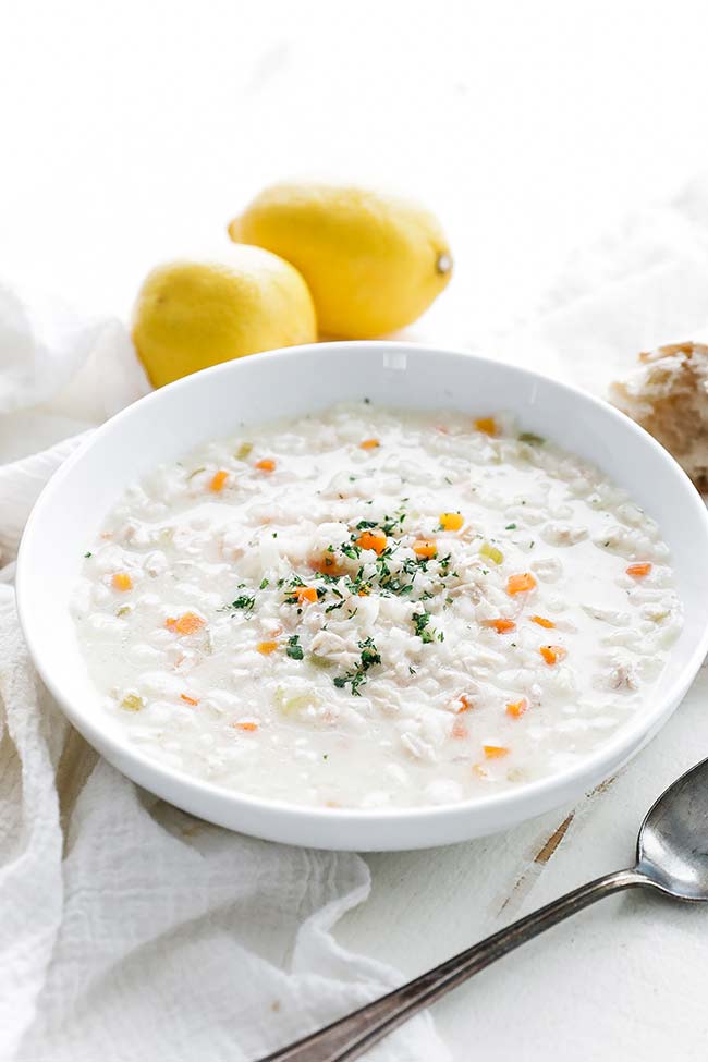 lemon chicken rice soup with dill and parsley