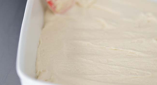 spreading batter in a casserole dish