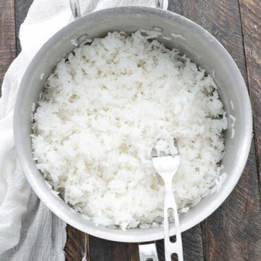 cooked white rice in a pot
