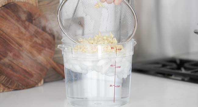 cooling spaetzle in ice water