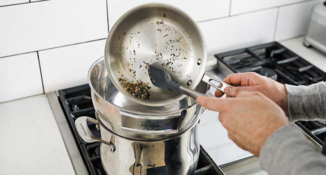 adding a shallot reduction to a double boiler