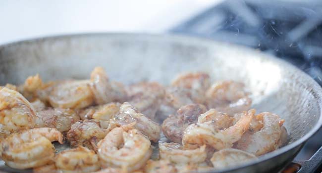 frying shrimp in a pan