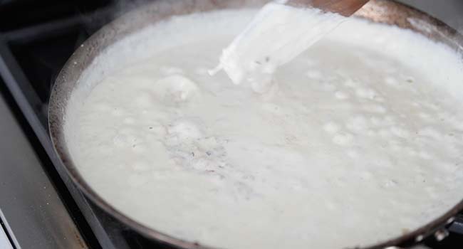 cooking cream in a pan