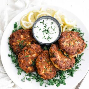 plateful of pan fried salmon patties