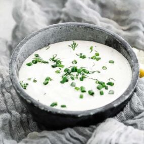 lemon dill sauce in a ramekin