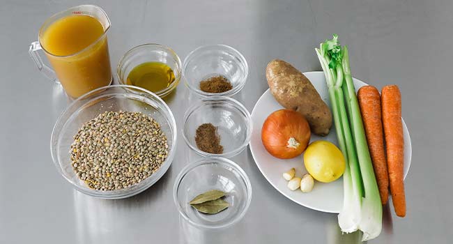 ingredients to make a homemade lentil soup