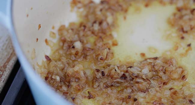 caramelizing onions in a pot