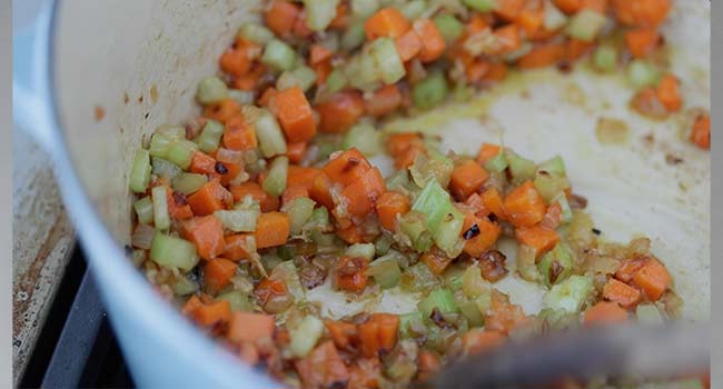 cooking vegetables in a pot