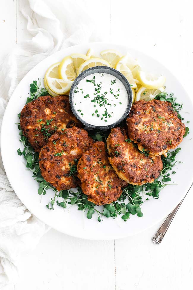 plateful of pan fried salmon patties