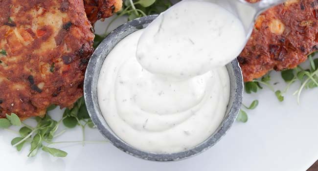 side of lemon dill sauce for salmon patties